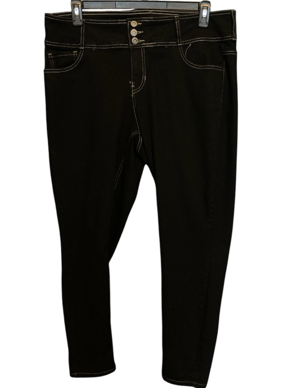 Copperflash Blue-Black Curvy Ankle Skinny Jeans with Triple Button Detail